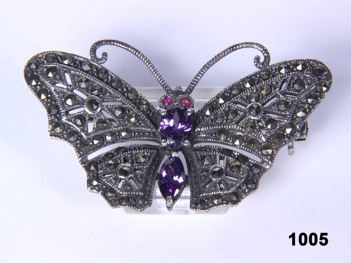 Silver & Amethyst Butterfly Brooch - Image 3