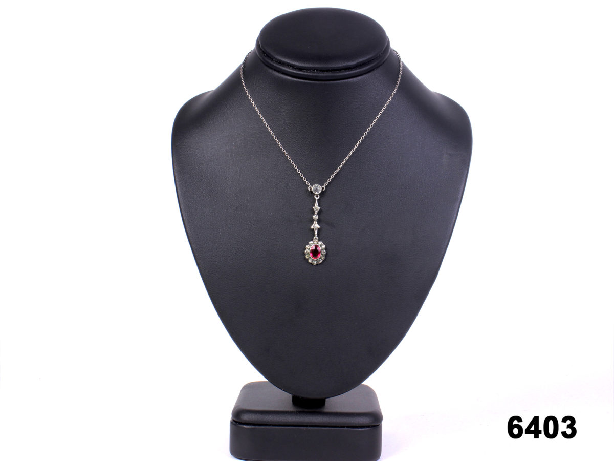 Front view of c1900s Edwardian continental silver necklace lavalier from Antiques of Kingston. 800 Continental silver mark.
