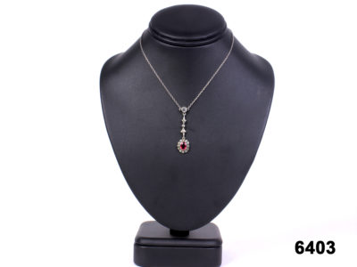 Front view of c1900s Edwardian continental silver necklace lavalier from Antiques of Kingston. 800 Continental silver mark.