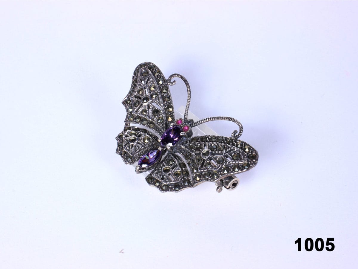 Silver & Amethyst Butterfly Brooch - Image 2
