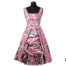 Front view of Vintage ball gown with a floral design in pink, white & green from Antiques of Kingston