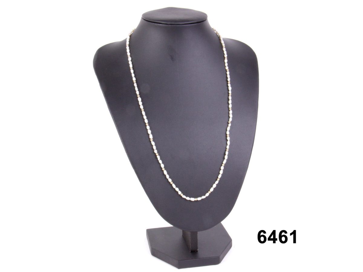Birmingham assayed 9 carat gold freshwater pearl necklace with gold bead spacers from Antiques of Kingston