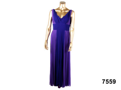 Front view of 70s Berkertex blue and purple Grecian style dress from Antiques of Kingston