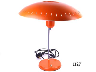 1950s-60s Louis Christiaan Kalff orange desk lamp Measures 150mm in diameter at base and 330mm across the top PAT tested Photo showing front view of lamp