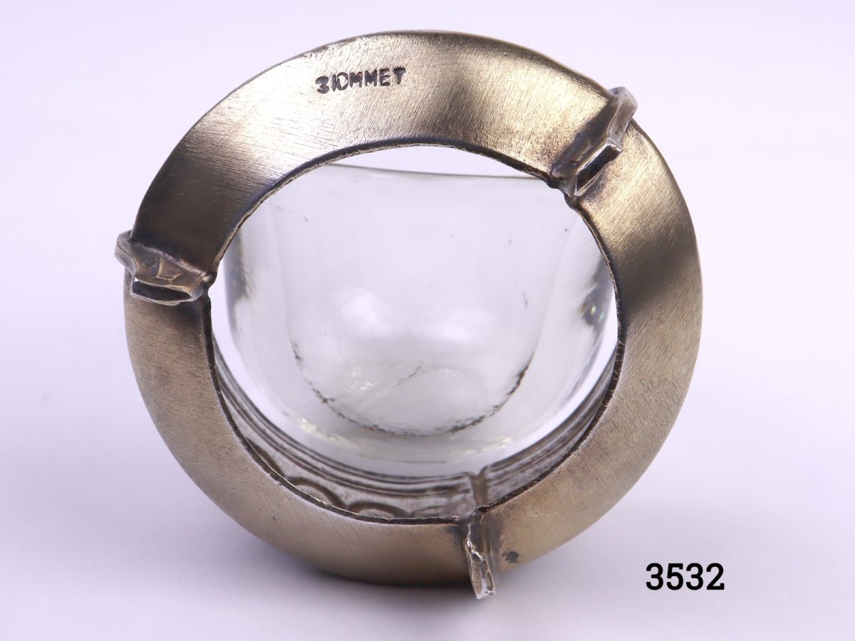 Vintage Russian brass and enamel salt stamped Зicmmet (Replacement liner) Measures 50mm in diameter at base Photo of base of salt showing makers stamp