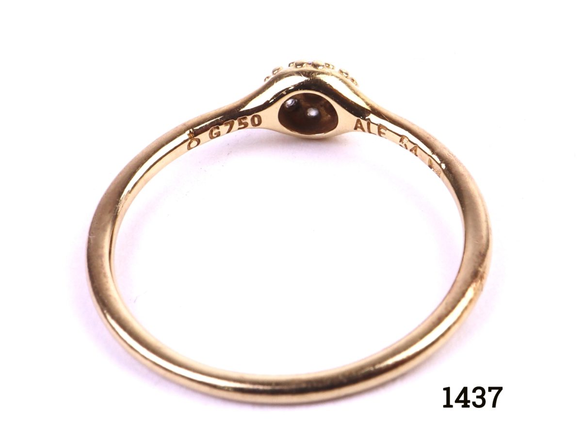 18ct yellow gold Pandora love pod stacking ring with seven round cut diamonds Size N / 6.5 Photo showing hallmark