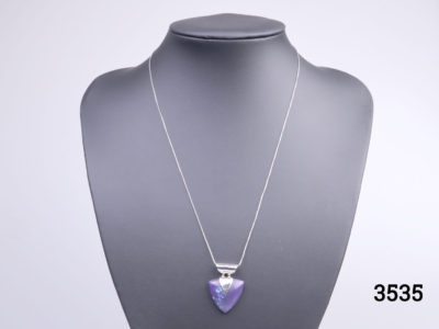 1980s vintage magenta turquoise pendant set on solid silver mount with sterling silver fine Italian chain. Both chain and pendant stamped 925 for sterling silver. Pendant drop length 30mm. Main photo of necklace displayed on a stand
