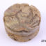Carved soapstone lidded pot decorated with lion and elephant to the lid and lions and deer to the sides Measures 80mm in diameter Main photo showing pot from a slight raised angle showing depth