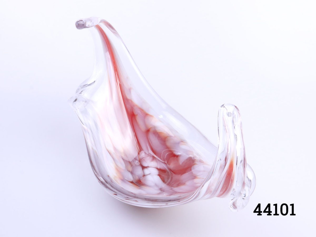Vintage 1960s Art glass splash dish. Heavy statement piece entitled 'Strawberry Moon' Height at raised ends approximately 180mm Photo of dish shown length way with one raised end to the bottom right of picture and other in top left