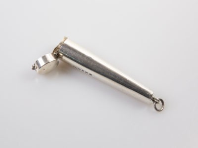 Antique sterling silver cheroot case. c1912 Birmingham assayed cheroot case made by Henry Perkins & Sons. Engraved "From Peter Oct.15th 1913" Measures 15mm in diameter at the opening. Main photo of cheroot with top open laid diagonally with opening end in the top left corner