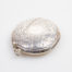 Vintage sterling silver vesta case. Unusual circular vesta with an empty cartouche for personalisation . Hallmarked 925 for sterling silver on the inside rim. c1970s. Measures approximately 50mm in diameter. Main photo of vesta with lid closed and shown with hinged side to the foreground