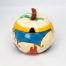 Apple shaped preserve pot by Clarice Cliff. A fun, funky hand-painted preserve pot in the Fantasque Bizarre line, 'Summerhouse' pattern. In excellent condition. Signed to the base. c1931-1933. Measures 50mm in diameter at base, 95mm at bulbous middle and approximately 85mm at tallest. Main photo of pot with spoon hole showing at the centre and the blue bit of pattern in foreground.