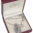 The Victorian Putti is in 925 silver and features the face of a cherub inside a decorative oval open pendant. The pendant is supported by a silver cube chain, the pendant and chain are in good condition and would make a great gift idea. Main photo of necklace displayed inside its box