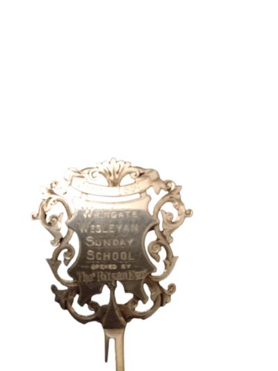 Hallmarked Birmingham 1891. Inscribed " June 1891. Whingate Sunday school. Opened by Tho"s Ritson Esq." In fitted case perfect condition. Close up photo of the inscription on the handle end of the key.