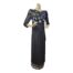 1980s Hoffman long black evening dress  with silk bodice and metallic embellishment. Jersey mesh stretch skirt and sheer sleeves. Will fit size 10. Main photo of dress from the front and full length.