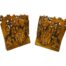 Pair of Chinese late 19th century wooden bookends. Main photo of both bookends shown side by side. Wonderfully detailed mirrored carving of Chinese nobleman with 2 escorts and a kneeling woman with bowed head. Background of pagoda style buildings and bamboo. Incredible eye to detail.