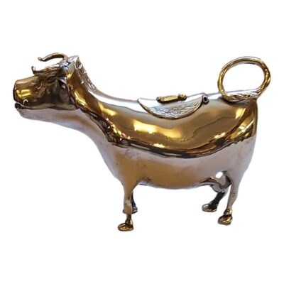 19th Century c1890, Dutch Silver Hallmarks to the Belly, Weight 165gms Silversmith : Paulus Arnoldus Van Der Beek. Main photo of creamer seen from the side with cows head to the left of photo.