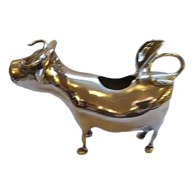 19th Century c1890, Dutch Silver Hallmarks to the Belly, Weight 165gms Silversmith : Paulus Arnoldus Van Der Beek. Photo of creamer seen from the side with lid flap to cows back open.