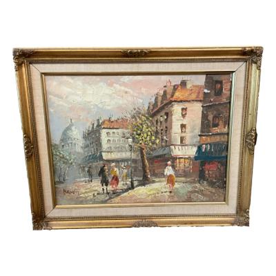 Original oil on canvas by Burnett of a Paris street. COLLECT IN STORE ONLY. Main photo of whole painting including the frame.