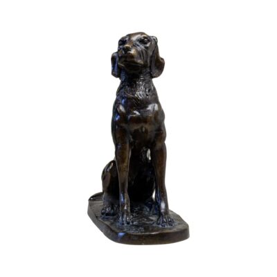 Mid century vintage bronze hound. Hollow cast bronze hound in a sitting position. c1950s-60s. Main photo of hound shown facing the camera.