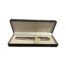 A modern 925 sterling silver cartridge pen. A wonderfully stylish silver pen with an enpty cartouche on the cap for personalisation. Comes in original box which has some minor signs of wear. Pen measures 142mm long. Unused cartridge included. Main photo of pen displayed inside its case.