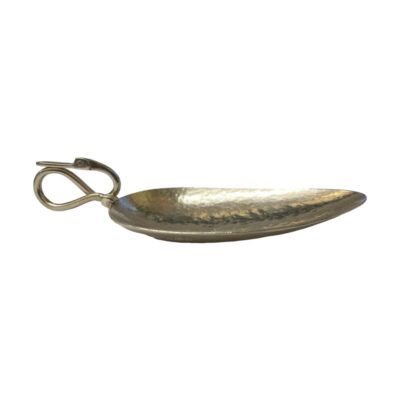 Vintage sterling silver scoop spoon by Deakin and Francis. Long slim hammered silver spoon bowl with loop necked bird handle giving an impression of a swan at rest. Full hallmark to back edge of spoon bowl for Birmingham assay c1971 and initialled to centre of spoon bowl.                      Bowl measures 80mm long by 44mm at widest. Whole spoon measures 107mm long. Main photo of spoon shown from a side angle with swan head handle to the left and tip of spoon to the right.