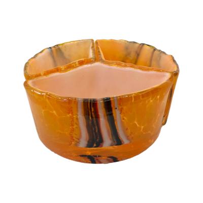 Striking three piece set of signed Milan Nosek Art glass dated 2003. Each individual studio glass bowl measures 170 mms X 92 mms X 90 mms. Together they measure 250mms X 250mms X 92 mms . It is unusual to find this item complete. 2 x minuscule flea bites to base of one bowl. Please see last photograph. Some scratches to base commiserate with age & use. COLLECT FROM STORE ONLY. Main photo of all three pieces laid out to form a circle, each piece being a third of a circle in size.