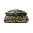 Small vintage casket shaped box in 800 Continental silver. Highly embossed silver work to all 4 sides with a village scene to lid. Looks a little lopsided with right side slightly lower than right. Hinged lid shuts nice and tight although rattles when closed if shaken. Hallmarked 800 to the base. Main photo of box with lid closed and seen from the front.