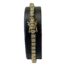 Modern gilt silver tennis bracelet. A sparkling tennis bracelet in gilt sterling silver with round cut cubic zirconia stones along the whole length. 2 hook fasteners to keep bracelet closed securely. Hallmarked 925 for sterling silver. Main photo of bracelet wrapped around a black display stand with the clasp area to the foreground.