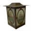 Oriental lantern style light shade c1920s. Orient inspired Art Deco light shade in glass and metal. The panels are of frosted glass with identical coloured image to the central area of a rural scene at sunset. There are some very minor signs of wear consistent with age. The gap for light at top of shade is 30mm in diameter. The top widest area of shade is 130mm square. Main photo showing shade with 2 of the 4 panels on show. The shade is square so the 2 panels are shown in angles to the left and right with a metal corner divider.