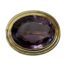14 karat gold brooch with amethyst. Elegant 14 karat gold brooch with a large faceted amethyst to the centre. The brooch features a double security clasp with the pin shaped to lie tightly across the stone. There is also a rectangular hook for wearing as a pendant. Main photo of brooch seen looking straight on from the front.