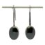 Pair of Modernist silver & hematite earrings. Wonderfully aesthetic pair of sterling silver earrings set with an oval hematite to each. These earrings have an Art Deco look about them although they are from the 1970s. Made by renowned American jeweller & sculptor Robert Lee Morris. Hallmarked RLM 925 to the back. Drop length 47mm from top of hook. Main photo of both earrings displayed on a slim bar with the earring fronts facing forward.