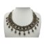 Silver collar necklace marked Ag. Beautiful collar necklace with rectangular silver panels each embellished with 2 small turquoise stones and a small silver filigree ball hanging from the ends. Each panel is separated by 2 coral beads, short to the top and longer at the bottom to create the rigid U shape of the collar. Possibly a bridal piece. Hallmarked Ag to the clasp ring and marked 930 made in Israel to back of one end panel. Measures approximately 400mm long. One panel length with end ball measures approximately 35mm. Main photo of collar on a display stand and see forward facing.