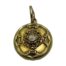 Gold locket with old cut diamond. Very pretty round locket in unmarked yellow gold decorated to the front with a Tudor Rose style design and an old cut diamond to the centre. The original glass remains inside which appears to be completely stuck and may need professional intervention to remove. Drop length from top of bail 2.8mm. Locket weight 7 grams. Main photo of locket seen front facing forward with the bail to the top. The wonderful Tudor Rose like design is evident as is the beautiful old cut diamond to the centre.