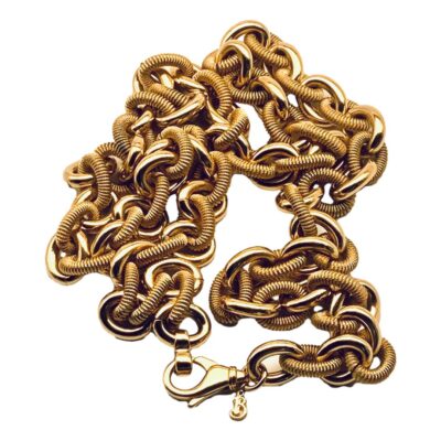 Fabulous vintage 1980's Burberry chain necklace 82cm long. Unworn. Beautiful. Photo of necklace in a crumpled heap with the clasp in the foreground.
