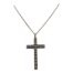 9 karat gold cross with opals on chain. Pretty rose gold cross embedded with opal stones which have a subtle colouring with bright flashes in certain light. Both the cross and chain are in rose gold with a hallmark of 9 karat to the yellow gold clasp only. The cross measures 48mm long from top of bail and 26mm wide. Main photo of necklace showing the cross pendant and a small area of the chain. The cross is forward facing.