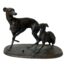 Signed bronze of greyhounds by Mene. A wonderful bronze of an adult & juvenile greyhound in a playful pose. Signed Mene to the top of the base. Measurements 205mm longest, 110 widest and 145mm tallest. Weight 1560 grams. Collect from store only. Main photo showing the greyhounds from a side angle with the juvenile pup in the foreground. It is looking at the adult which is posed ahead of the pup and in the background facing backwards at the pup. The pose of these piece is very realistic showing a pair of playful greyhounds mid stride. There is n0o base stand on this item although may have been one in the past.