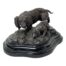 A signed bronze of hunting dogs. Handsomely made bronze of an adult hunting dog with pup, the adult being on high alert. Signed Barye to the base of the bronze which is set on marble. The signature is unverified hence listing as inspired by Barye. Measures 225mm at longest, 150mm at widest and 105mm at tallest. Weighs 2960grams. Collect from store only. Main photo of bronze seen with adult dog looking towards the camera while the pup has head down drinking or eating. The bronze is displayed at a diagonal angle