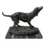 Signed bronze dog on marble base. A fabulous bronze of a setter dog in a sweet pose set on a black marble base. Signed Milo to the bronze base with a bronze guarantee disc attached on opposing side to signature. Dog measures 260mm from tip of nose to tail and 190mm tall. The marble base measures 245mm long, 125mm wide and 20mm high. Collect from store only. Main photo of dog seen from a side angle with head slightly towards camera and to the right of photo. The pose is very realistic with the dog seemingly asking for something.