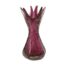 Main photo of vase seen from an eye level. The vase has an egg timer like shape with uneven rim of 3 peaks each of which have a split making it look like fingers. This photo shows 2 of the 3 peaks to the left and right with the U shaped dip between the 2 peaks in the foreground.
