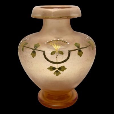 Secondary photo of the vase showing same side as main photo but in close up and without the orchid flowers to the side.