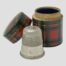 Main photo of the case seen with lid removed and leaning against the lower half of the case. The thimble is in the foreground with the 4/0 visible.